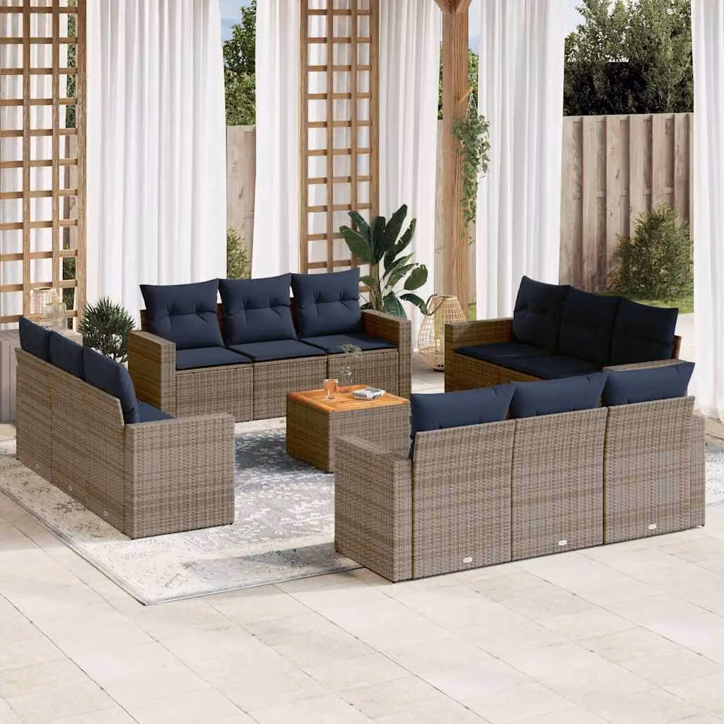 vidaXL Set di Divani da Giardino 13 pz in Polyrattan Grigio con Cuscini e Tavolino – 1
