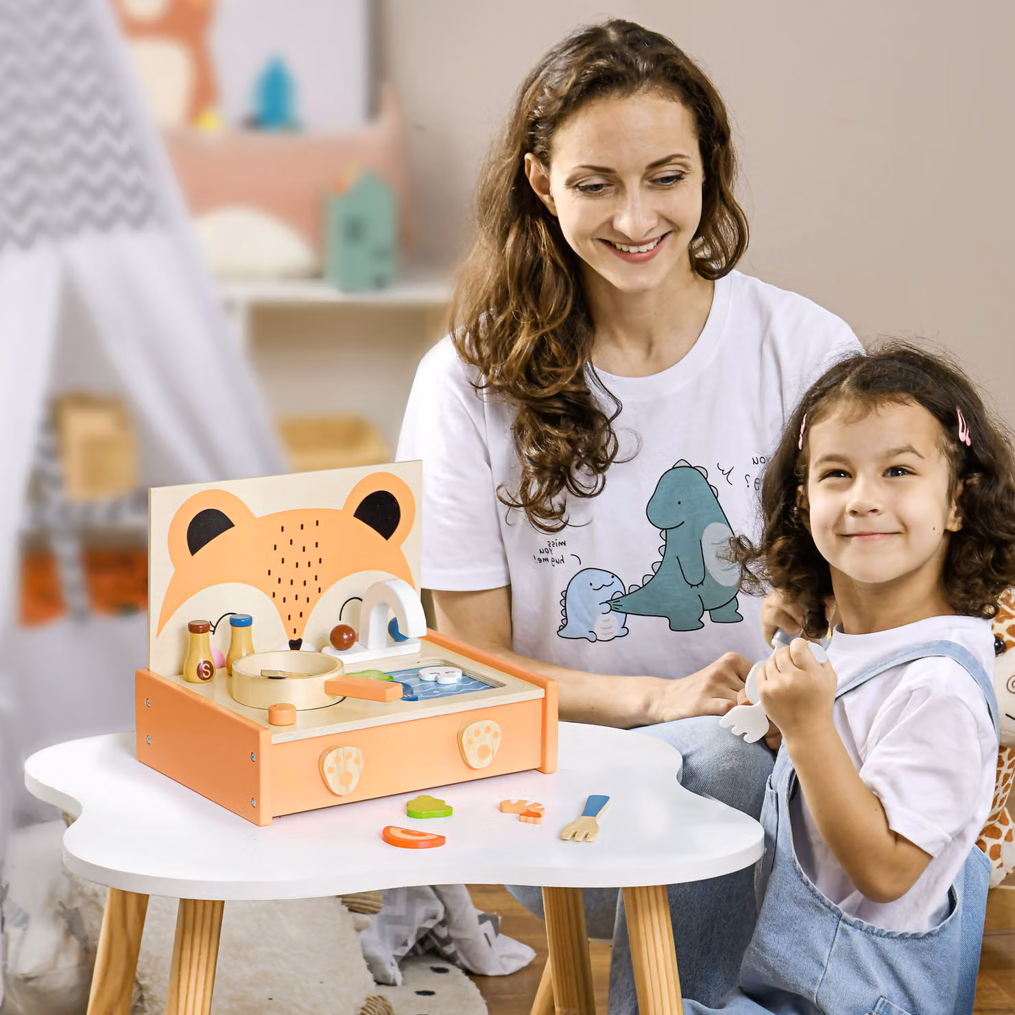Cucina Giocattolo in Legno AIYAPLAY Multicolore con Fornello e 12 Accessori per Bambini – 2