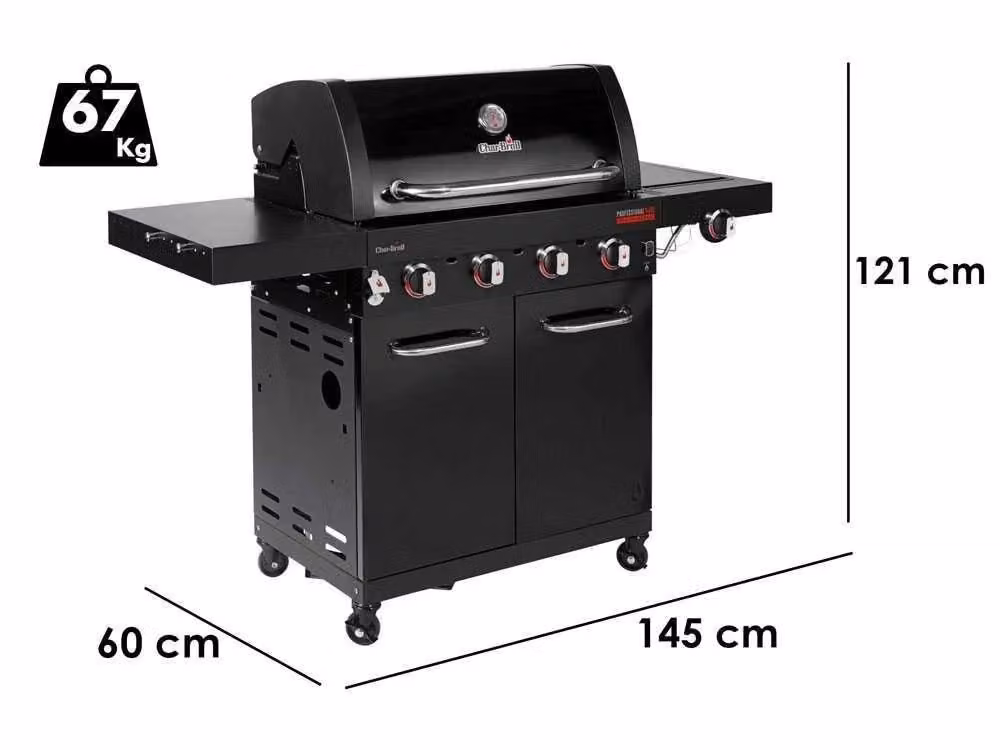 Barbecue a gas Char-Broil Professional Core B4 con 3 bruciatori, fornello laterale e rack riscaldante in acciaio nero – 2
