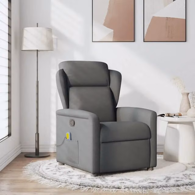 Poltrona relax reclinabile vidaXL in tessuto grigio con braccioli e struttura in legno e metallo