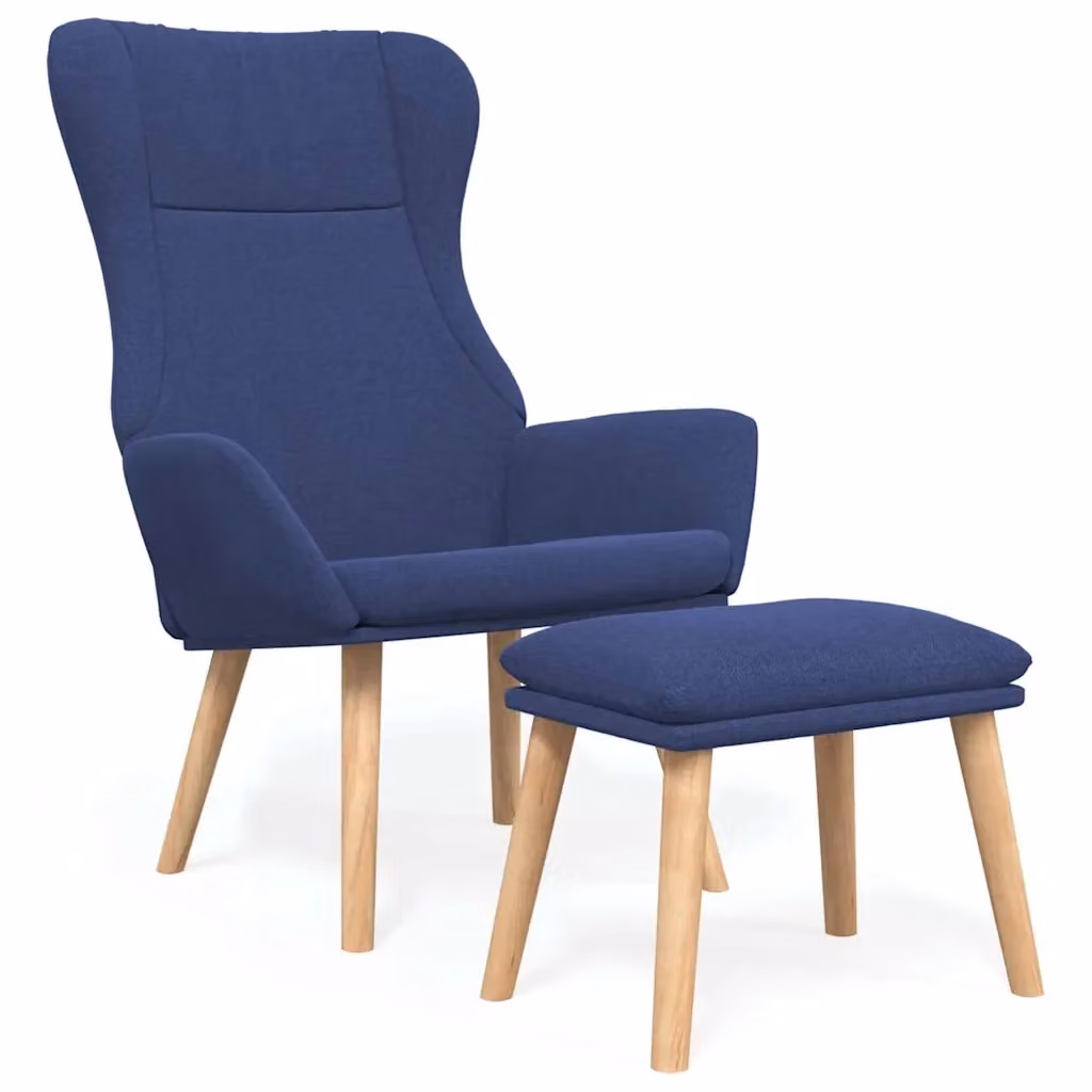 Divano Sedia-Poltrona Relax con Poggiapiedi Blu in Tessuto 685934 – 2