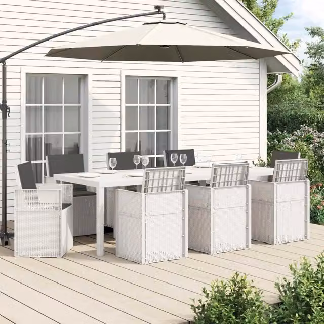 Set da pranzo per giardino e terrazzo vidaXL in plastica da 9 pezzi Bianco e Antracite
