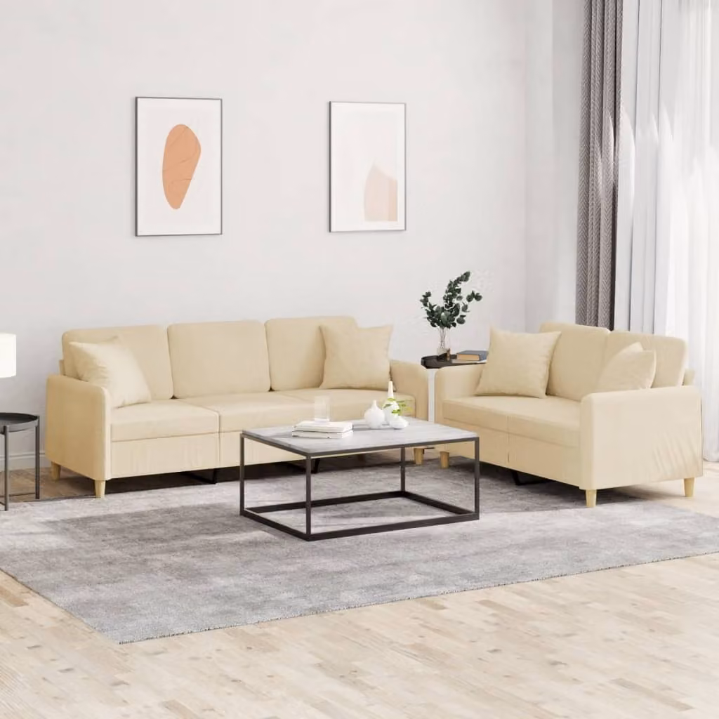 Maison Exclusive - Set divano a 2 posti con cuscini in tessuto color crema