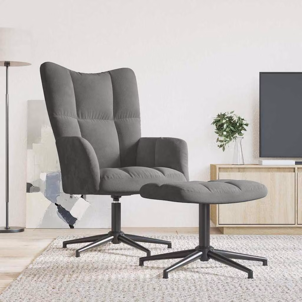 vidaXL Sedia Relax con Poggiapiedi Grigio Scuro in Velluto e Struttura in Metallo – 1