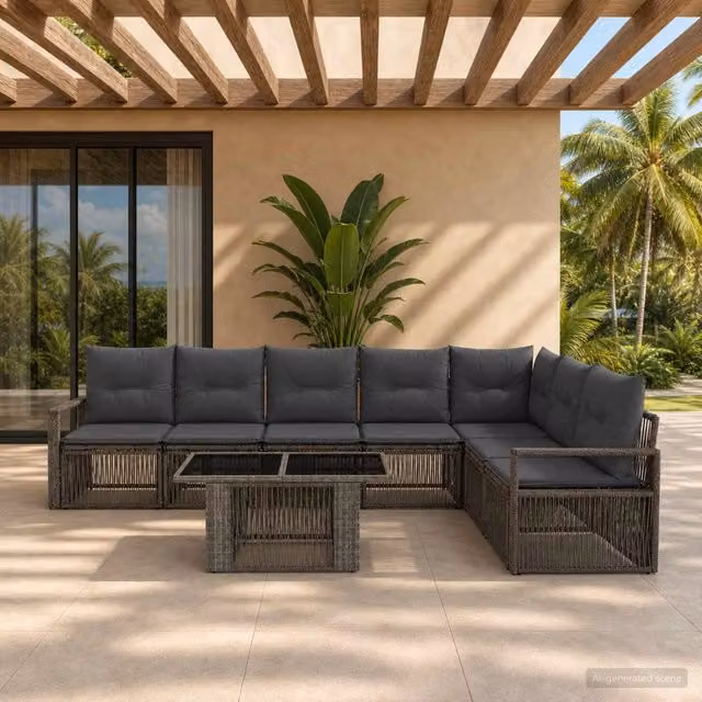 Set Divano da Giardino 8 pz Grigio e Grigio Scuro polyrattan 3437102