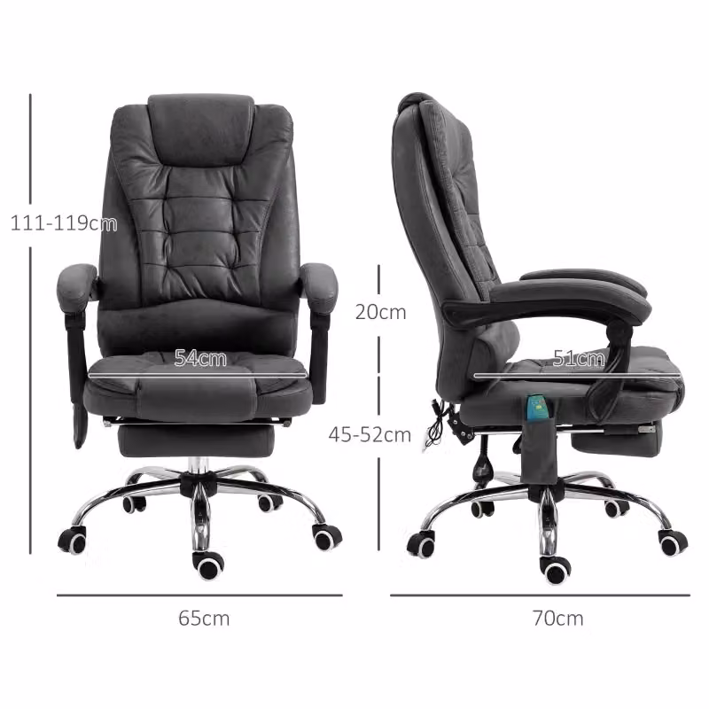 Sedia da ufficio ergonomica WISHDOR con funzione massaggio e riscaldamento, poggiapiedi e poggiatesta, grigio scuro – 2