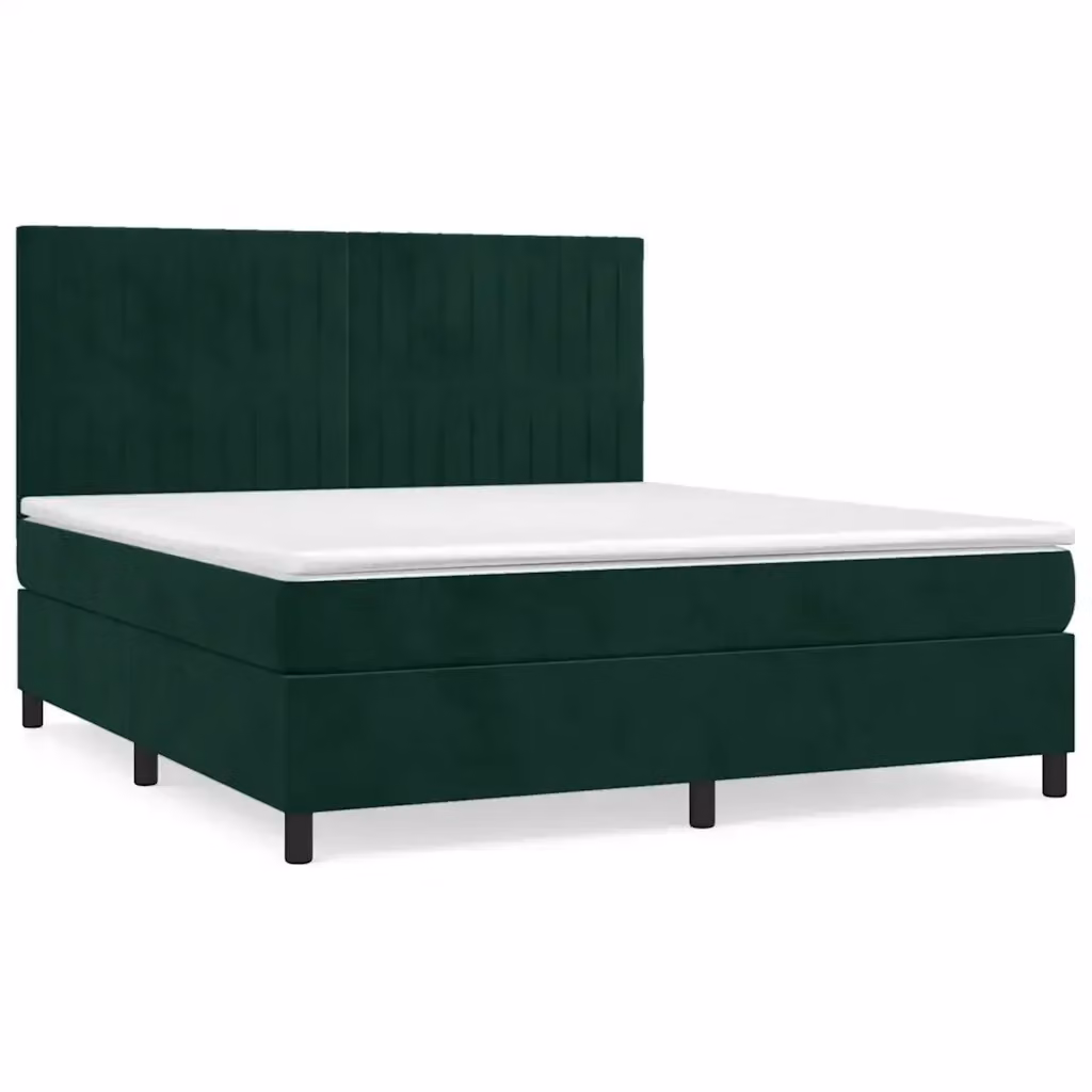 Letto Ibrido con Giroletto a Molle e Materasso vidaXL in Velluto Verde Scuro e Bianco L/P: 180 x 200 cm – 2