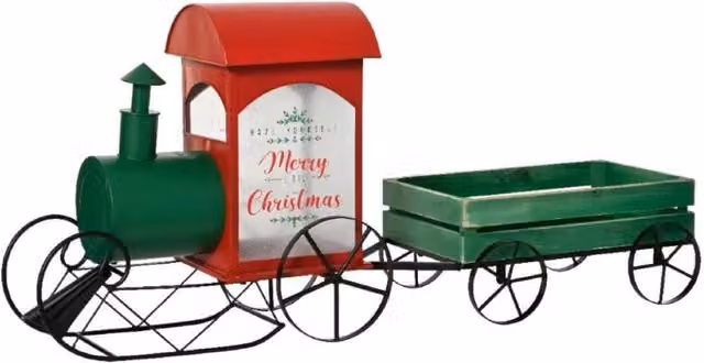 Trenino decorativo natalizio Kaemingk in metallo rosso e verde con stile vintage