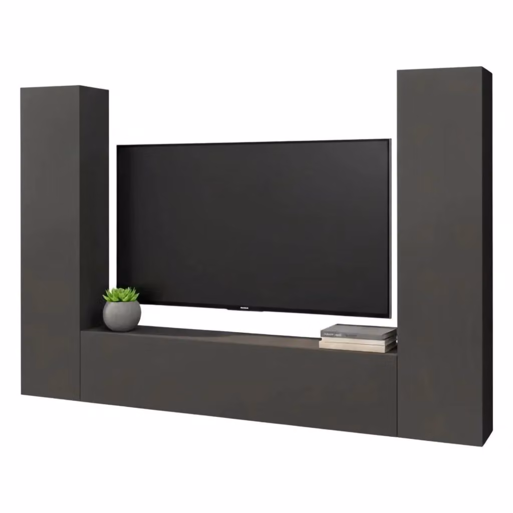 Parete attrezzata Natasha DMORA Antracite, Set salotto moderno con mobile porta TV e unità contenitore, L: 260 cm, H: 180 cm, P: 30 cm – 2