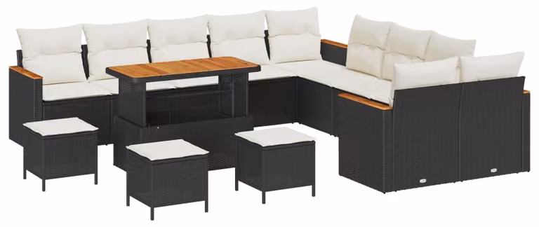 Set Divano da Giardino 14 pcs Nero polyrattan
