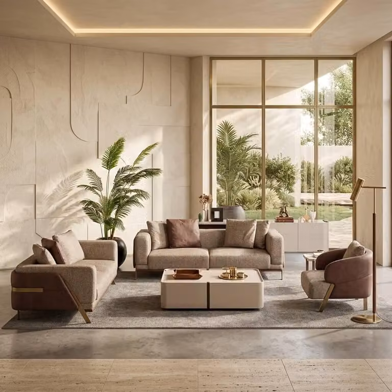 Set da salotto moderno con divano 3+3+1 dal design elegante