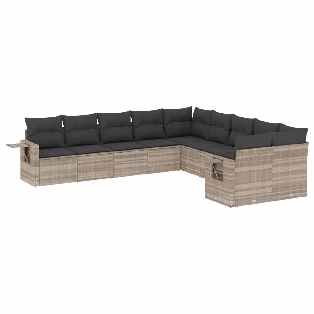 vidaXL Set Divano da Giardino a L in Polyrattan Grigio con 10 Pezzi e Cuscini Imbottiti – 2