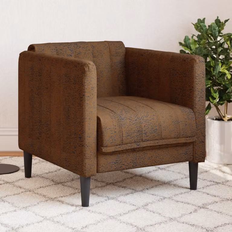 Poltrona lounge moderna vidaXL in similpelle scamosciata marrone con braccioli