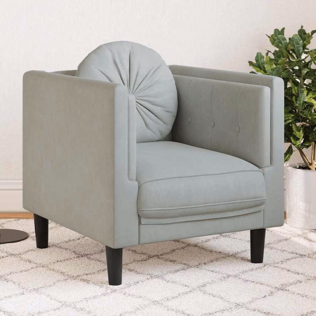 vidaXL Poltrona Lounge Moderna in Velluto Grigio con Cuscino e Braccioli