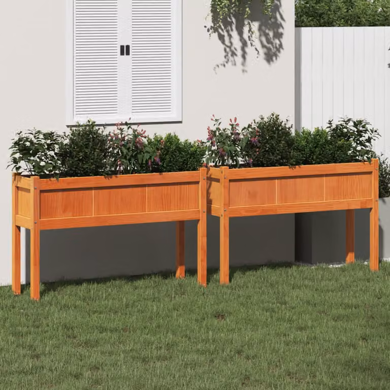 Set di 2 fioriere rialzate da giardino vidaXL in legno massello di pino, colore marrone cera