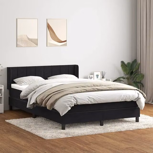 Letto Ibrido con Giroletto a Molle e Materasso in Velluto Nero e Bianco vidaXL L: 163 cm, P: 213 cm, H: 88 cm – 1