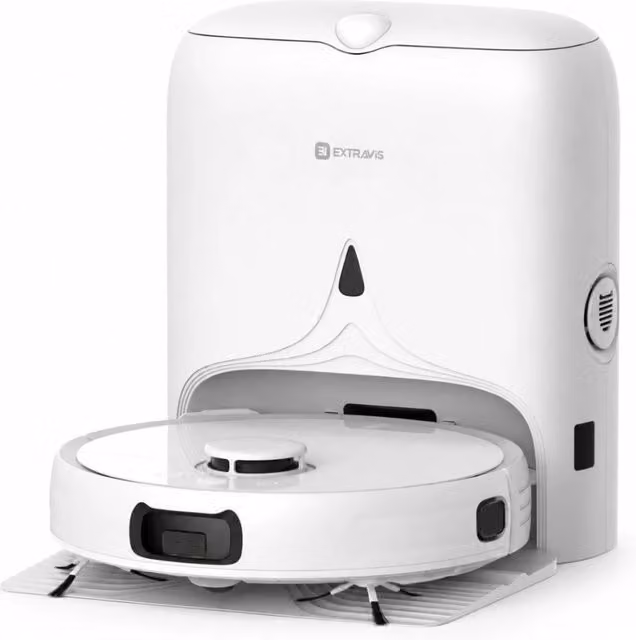 Aspirapolvere robot intelligente con funzione lavapavimenti (mop), potenza di aspirazione 8500 Pa, stazione di svuotamento automatico, navigazione laser LDS, batteria da 5200 mAh, spazzola anti-groviglio, controllo tramite app Wi-Fi Extravis.