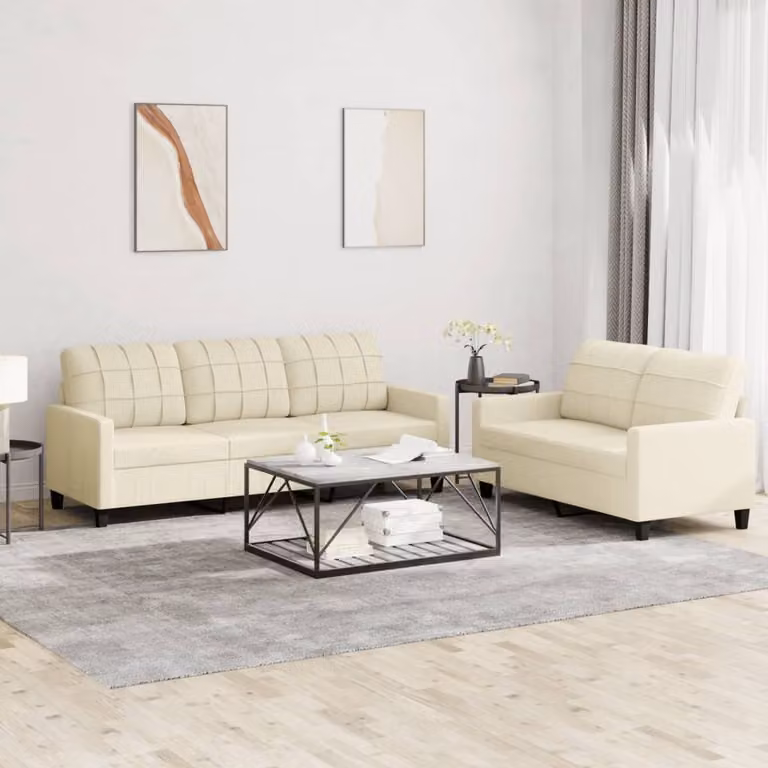 Maison Exclusive - Set divano a 2 posti con cuscini in ecopelle color crema