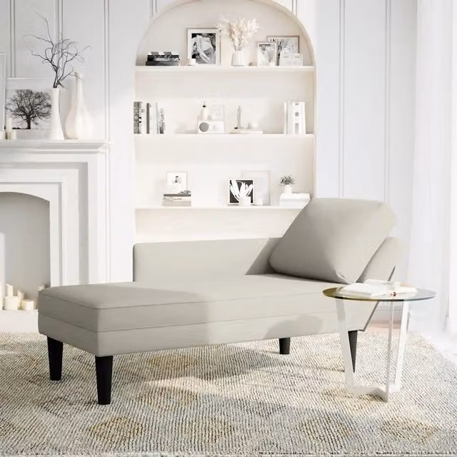 Sdraio vidaXL in velluto beige con cuscini e bracciolo destro L: 132 cm, P: 70 cm, H: 56 cm