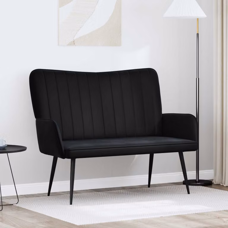 Divano a 2 posti vidaXL in velluto nero con design moderno L: 115 cm, P: 61 cm, H: 87 cm