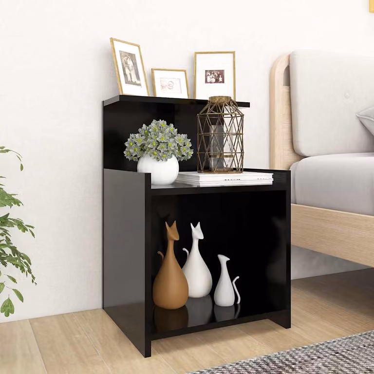 Set di 2 comodini vidaXL neri in legno multistrato e MDF per camera da letto, modello moderno a parete, L 40 cm x P 35 cm x H 60 cm