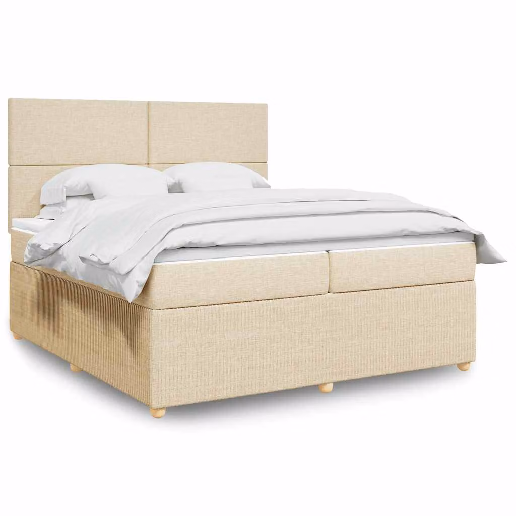 vidaXL Giroletto a Molle con Materasso in Tessuto Beige e Bianco, L/P: 200 x 200 cm