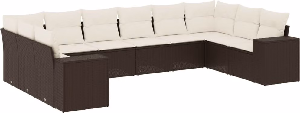 Set Divani da Giardino 10pz con Cuscini in Polyrattan Marrone