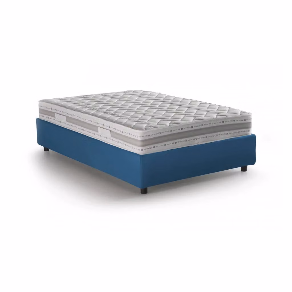 Letto matrimoniale contenitore Arto di Talamo Italia con rivestimento in tessuto e materasso incluso, Blu, L/P: 140 x 190 cm – 2