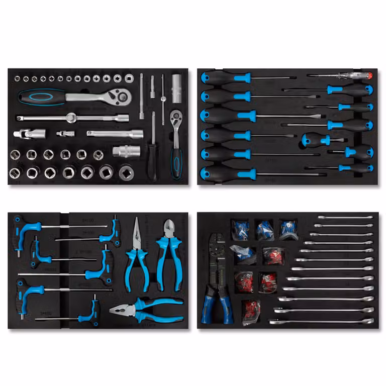 Set di utensili multiuso EBERTH da 81 pezzi per carrello portautensili, vassoi portautensili in schiuma con etichette, carburo, impugnature ergonomiche, blu