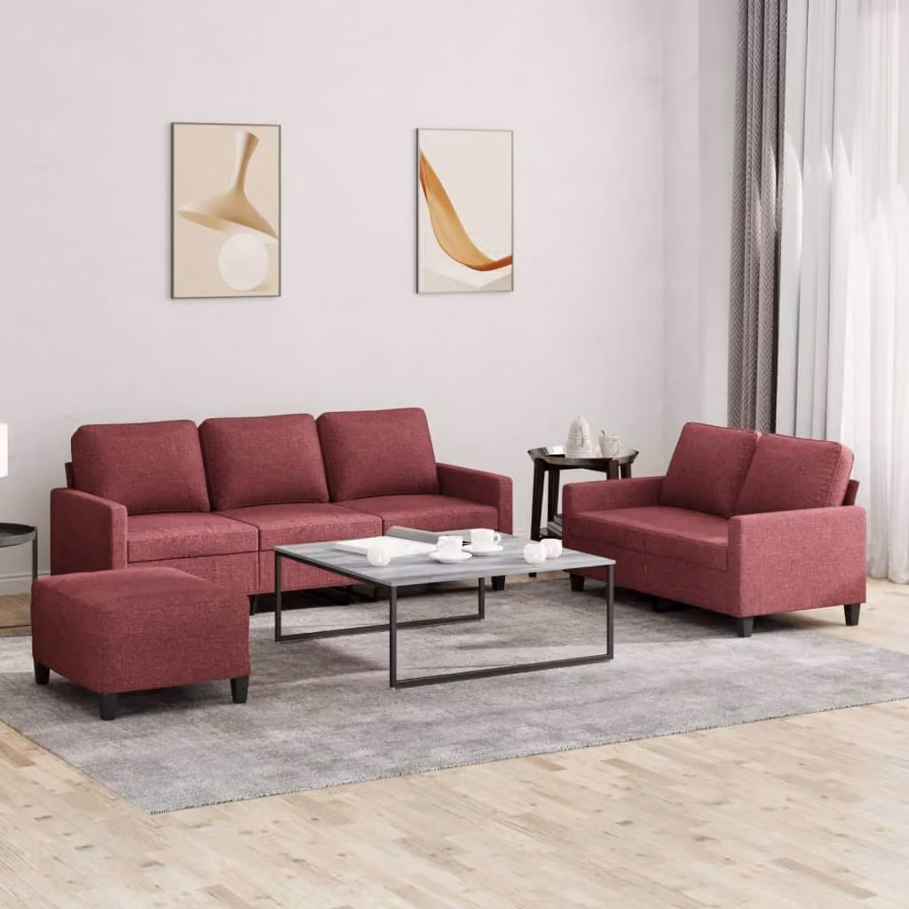 Maison Exclusive - Set divano 3 pezzi con cuscini in tessuto bordeaux