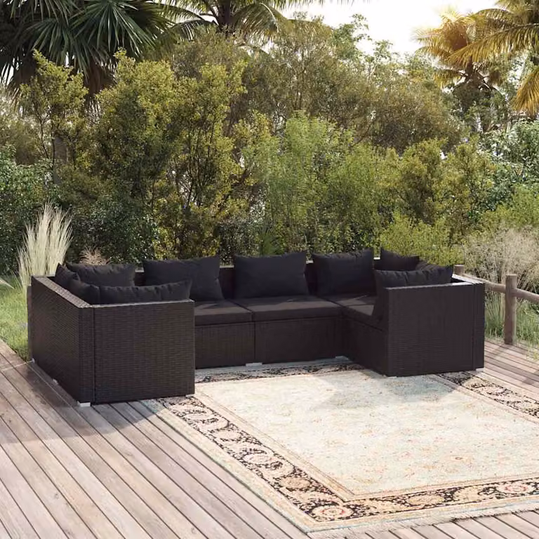 Set Mobili da Giardino vidaXL 6 pz a Forma a L con Cuscini Neri e Struttura in Acciaio Verniciato a Polvere