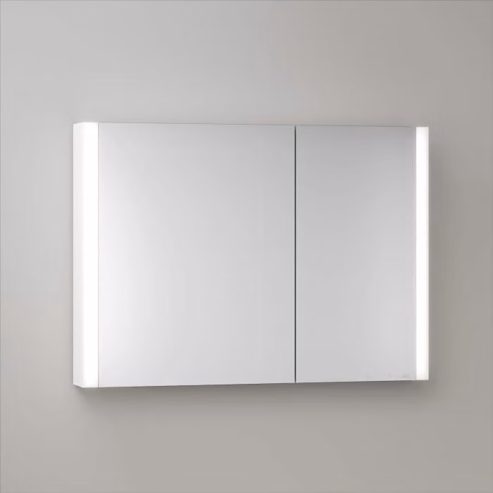 Mobiletti specchio a parete Keuco Royal Metis LED, dimensioni 100 x 71 cm, 2 ante con riscaldamento a specchio, design asimmetrico, finitura francese