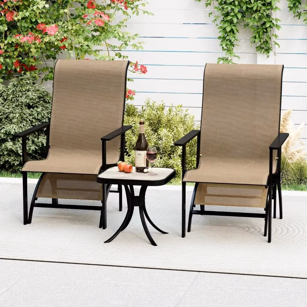 Set da conversazione da esterno da 5 pezzi con poltrone lounge, ottoman e tavolino in metallo beige e tessuto textilene – 2