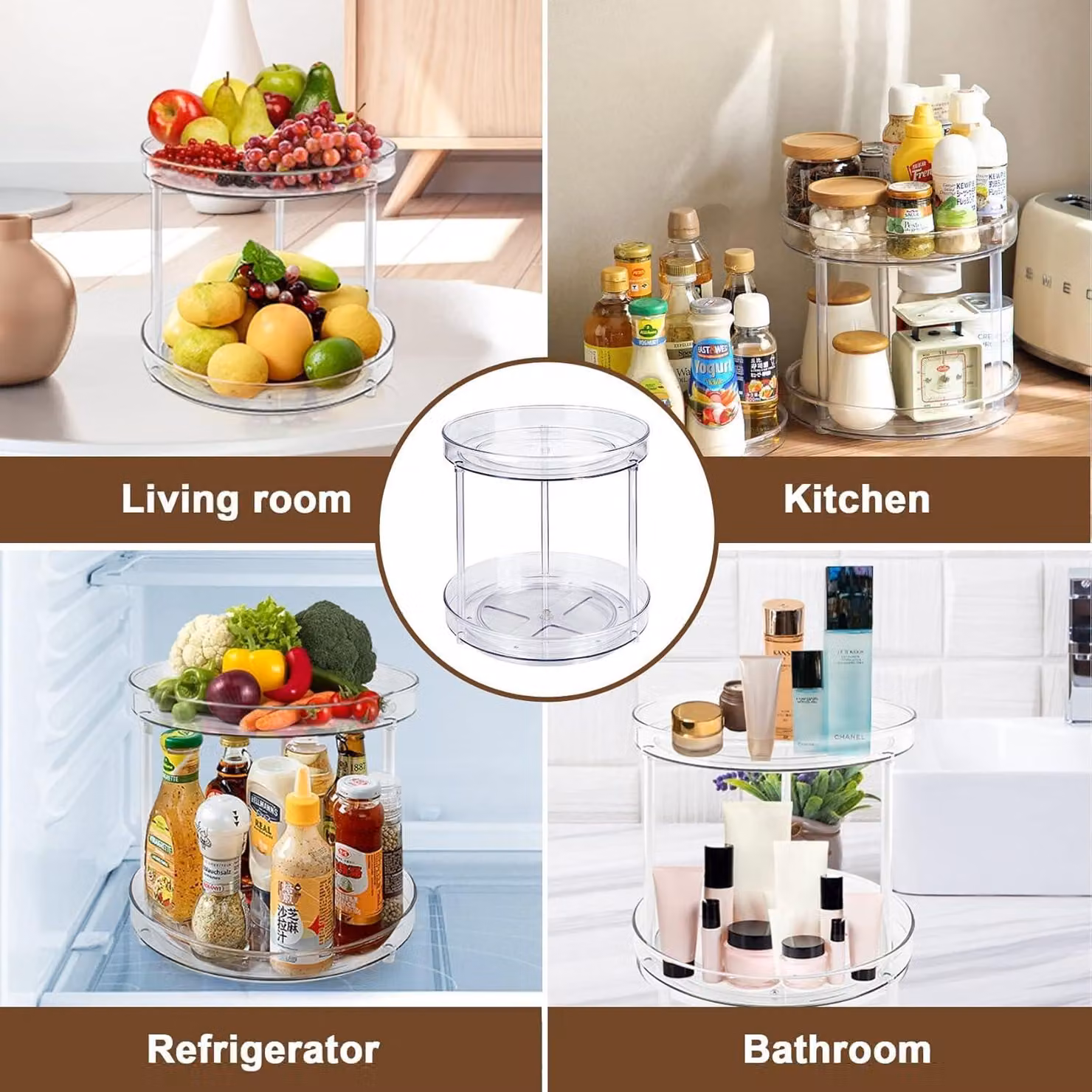 Mobiletto organizzatore da cucina, porta erbe rotante Lazy Susan, scaffale rotante per piatti, scaffale rotante per erbe, scaffale trasparente per erbe, scaffale da cucina a due livelli (trasparente-23cm)