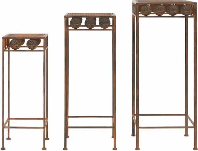 Set di 3 supporti per piante vintage decorativi in metallo 28 x 28 x 71 cm atmosfera elegante in metallo ruggine 02_0046296