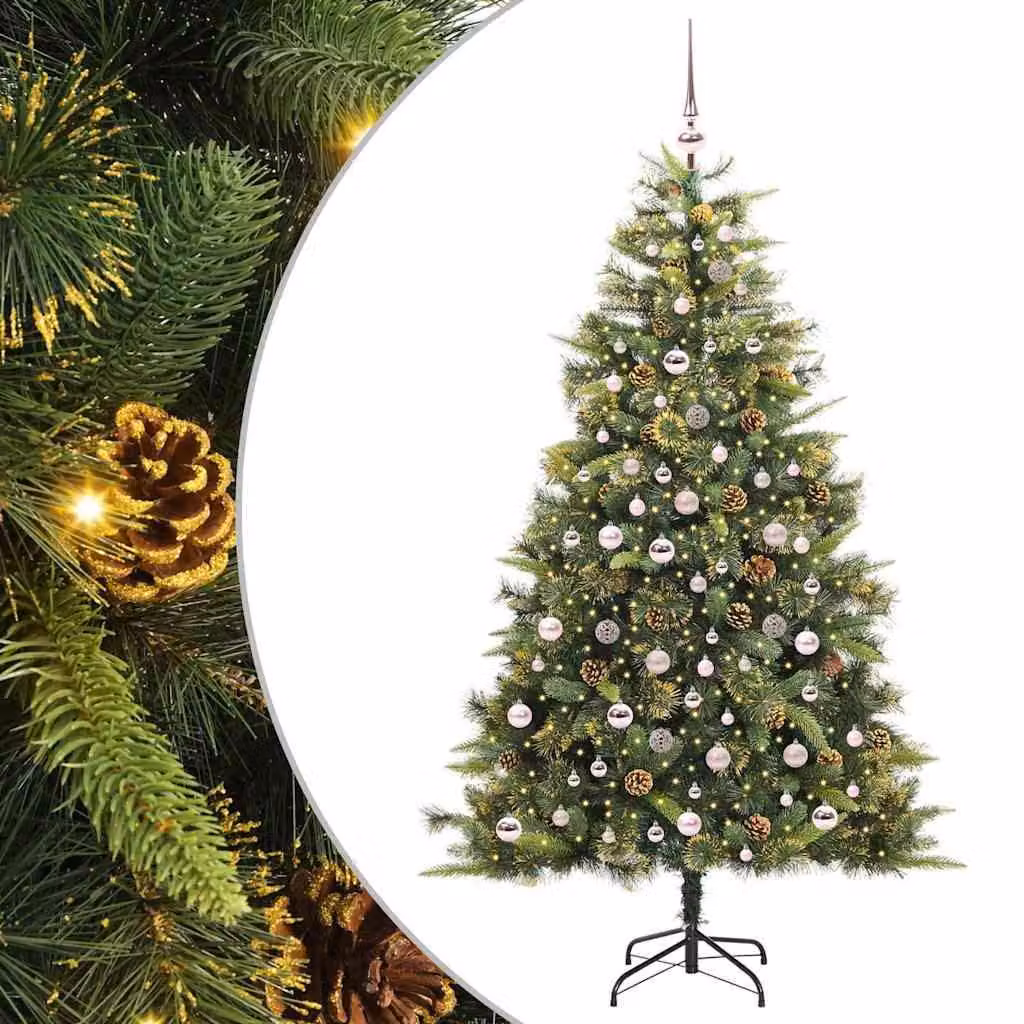 Albero di Natale artificiale pieghevole con pigne, altezza 210 cm