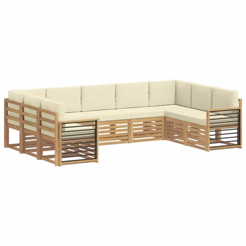Set di divani da esterno a L vidaXL in legno di acacia con cuscini bianchi e beige – 2