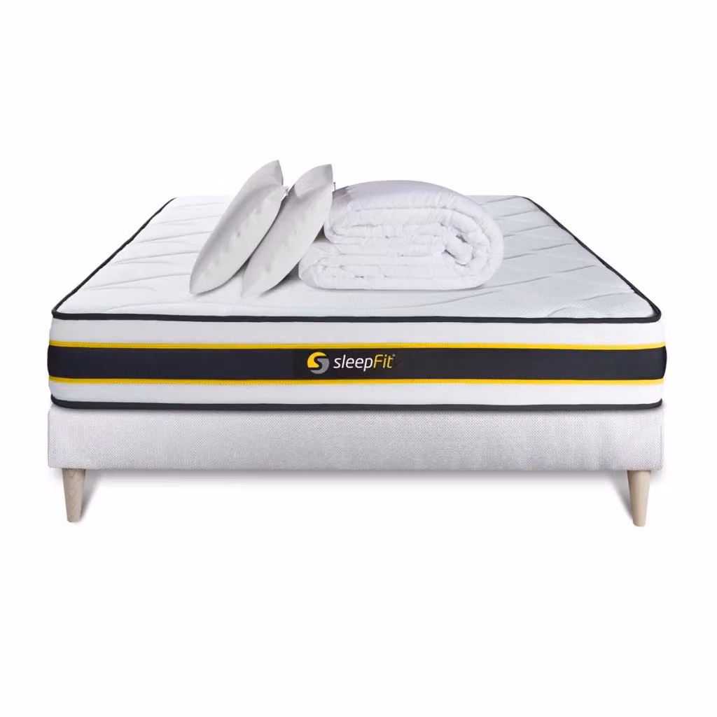Set letto completo Flexy Sleepfit Hybrid con materasso in memory foam, box spring con doghe, 2 cuscini e piumone, colore bianco, L/P: 200 x 200 cm – 2