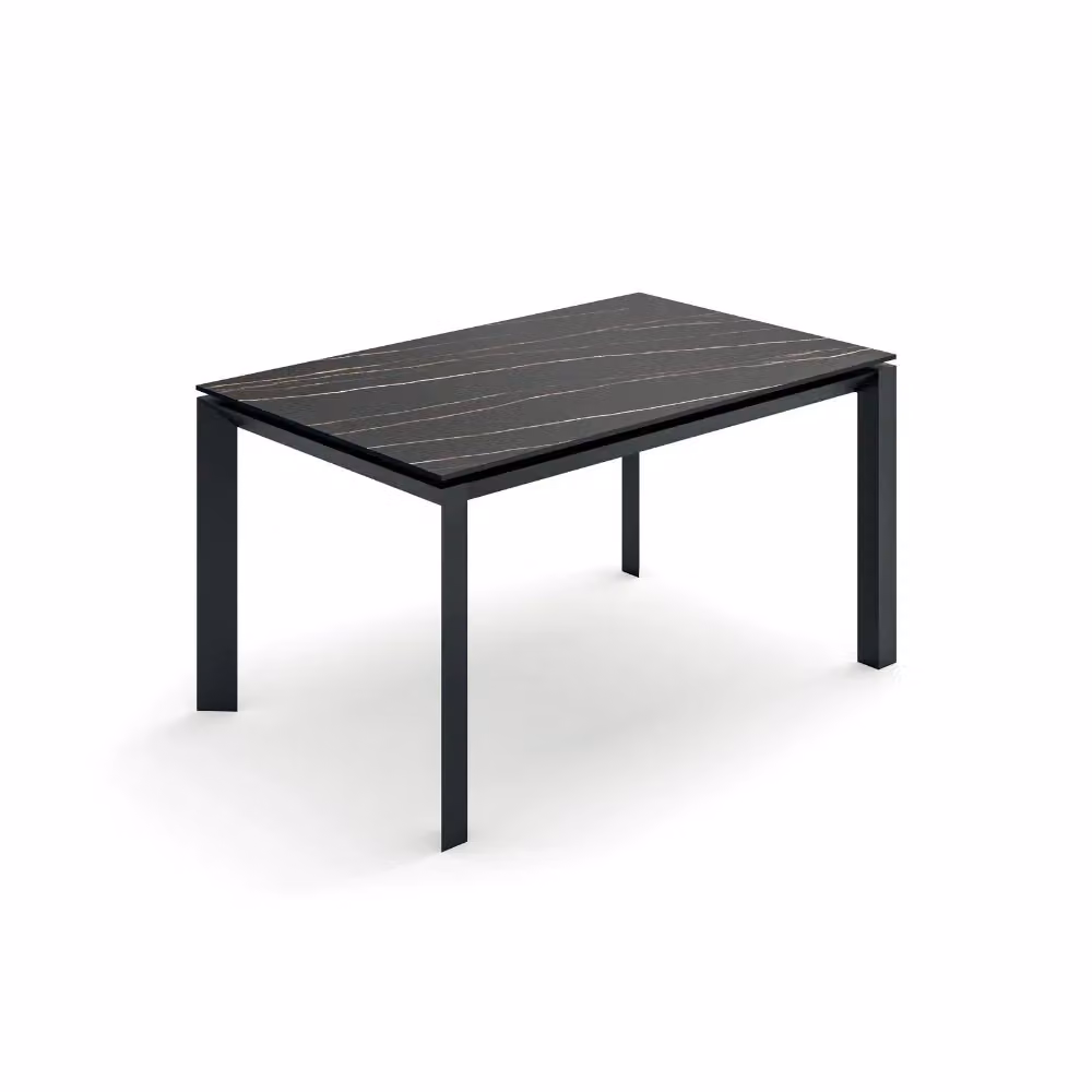 Tavolo da pranzo allungabile Linear Duzzle in ceramica effetto marmo nero, L/P/H: 140-220 x 90 x 75 cm