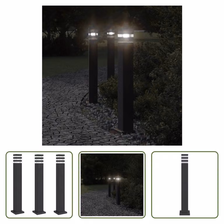 The Living Store Luci da sentiero 3 pezzi nero 80 cm alluminio