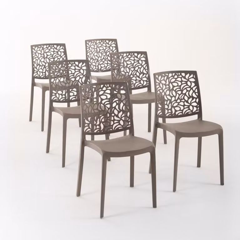 set di 6 sedie impilabili in polipropilene con fibra di vetro per uso esterno e giardino, bar e ristorante, cucina design moderno - ANNA - Tortora