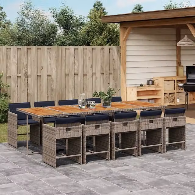 Set da pranzo da giardino vidaXL in polyrattan e legno di acacia, 11 pezzi, grigio e marrone