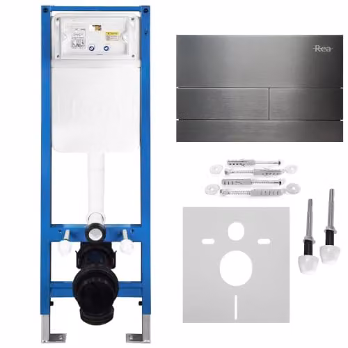 Rea - Kit da incasso sottile 024n per WC con pulsante a T Titanio - 22 x 35,2 x 106,2 cm
