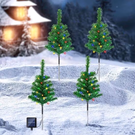 Set di luci natalizie da giardino a energia solare, 4 pezzi - 4 pezzi per set (8 luci, senza fili)