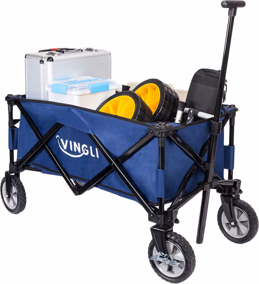 ALIGHTUP: Carrello pieghevole, carrello trasporta-attrezzi | pieghevole | pneumatici in gomma piena | capacità di carico fino a 100 kg | carrello per il trasporto, rimorchio da giardino, colore blu