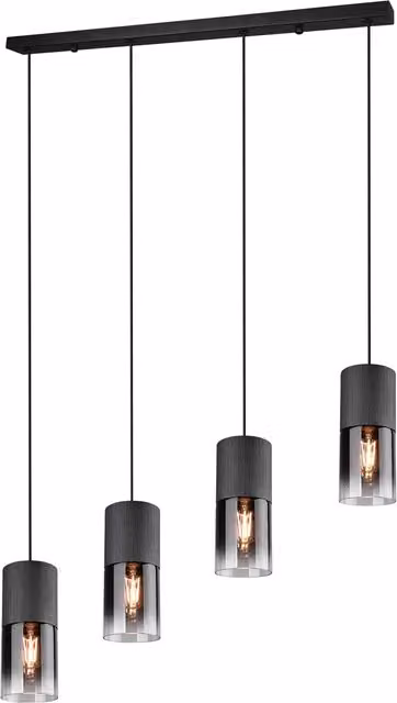 Lampadario a soffitto moderno Trio Leuchten Robin Trio con 4 luci in vetro grigio e metallo nero