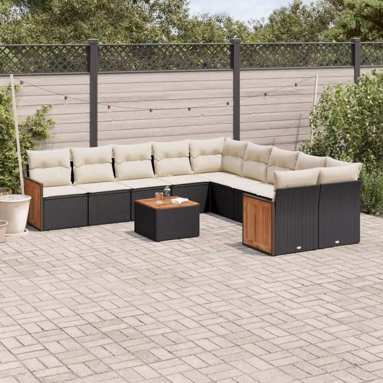 Maison Exclusive - Set da giardino 11 pezzi con cuscini in poly rattan nero