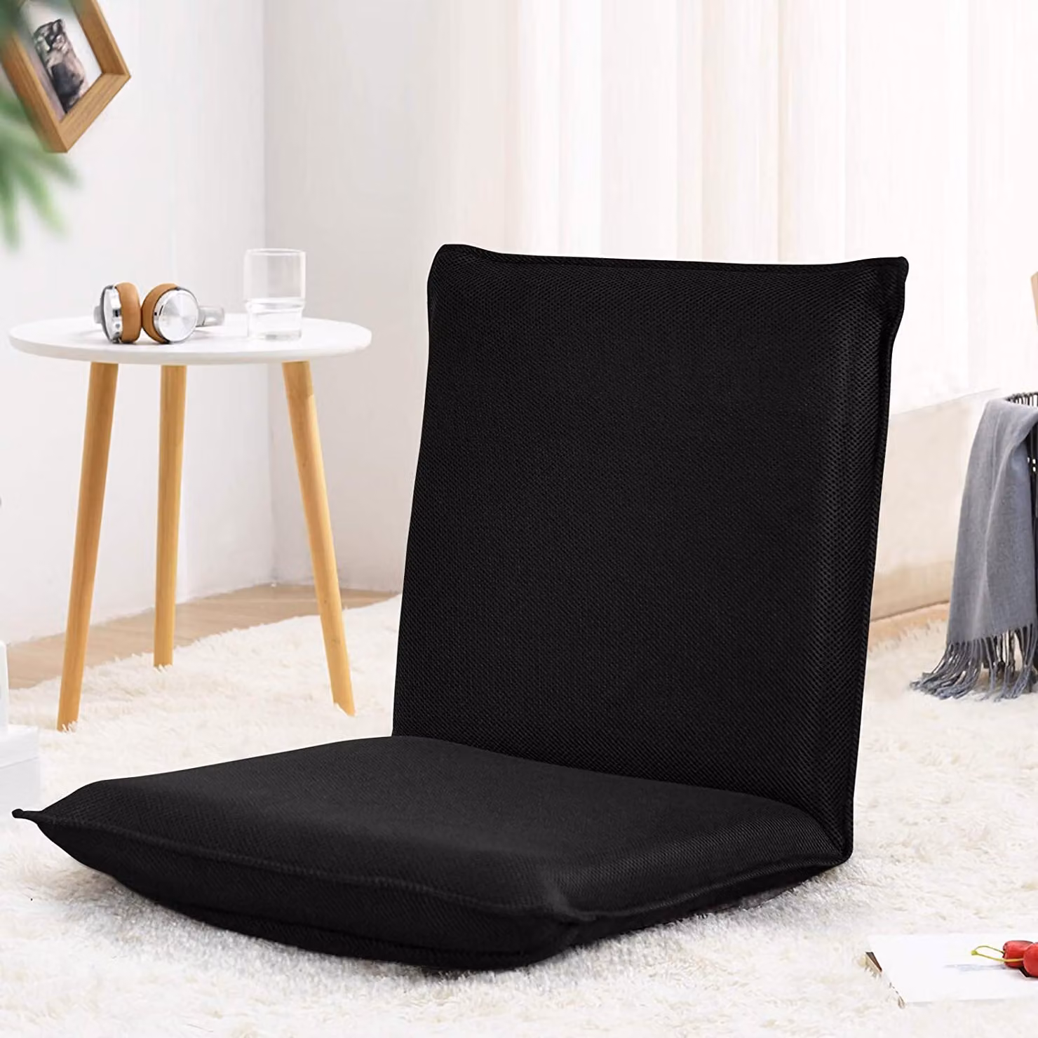 Sedia da pavimento COSTWAY con schienale regolabile a 6 livelli, sedia da pavimento imbottita, sedia da gioco, lettino relax, divano pigro, portata 150 kg, sedia da meditazione nera
