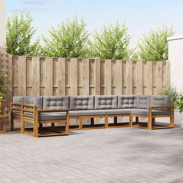 Set di divani da esterno vidaXL 7 pz in legno di acacia con cuscini Grigio e Marrone