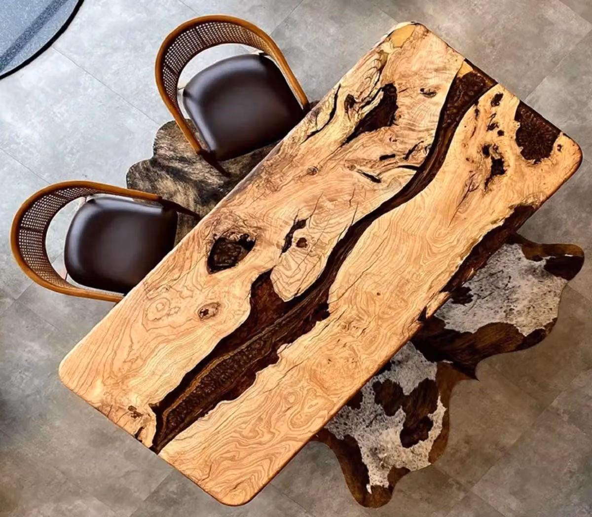 Casa Padrino tavolo da pranzo in legno massiccio e resina epossidica colori naturali / marrone 200 cm